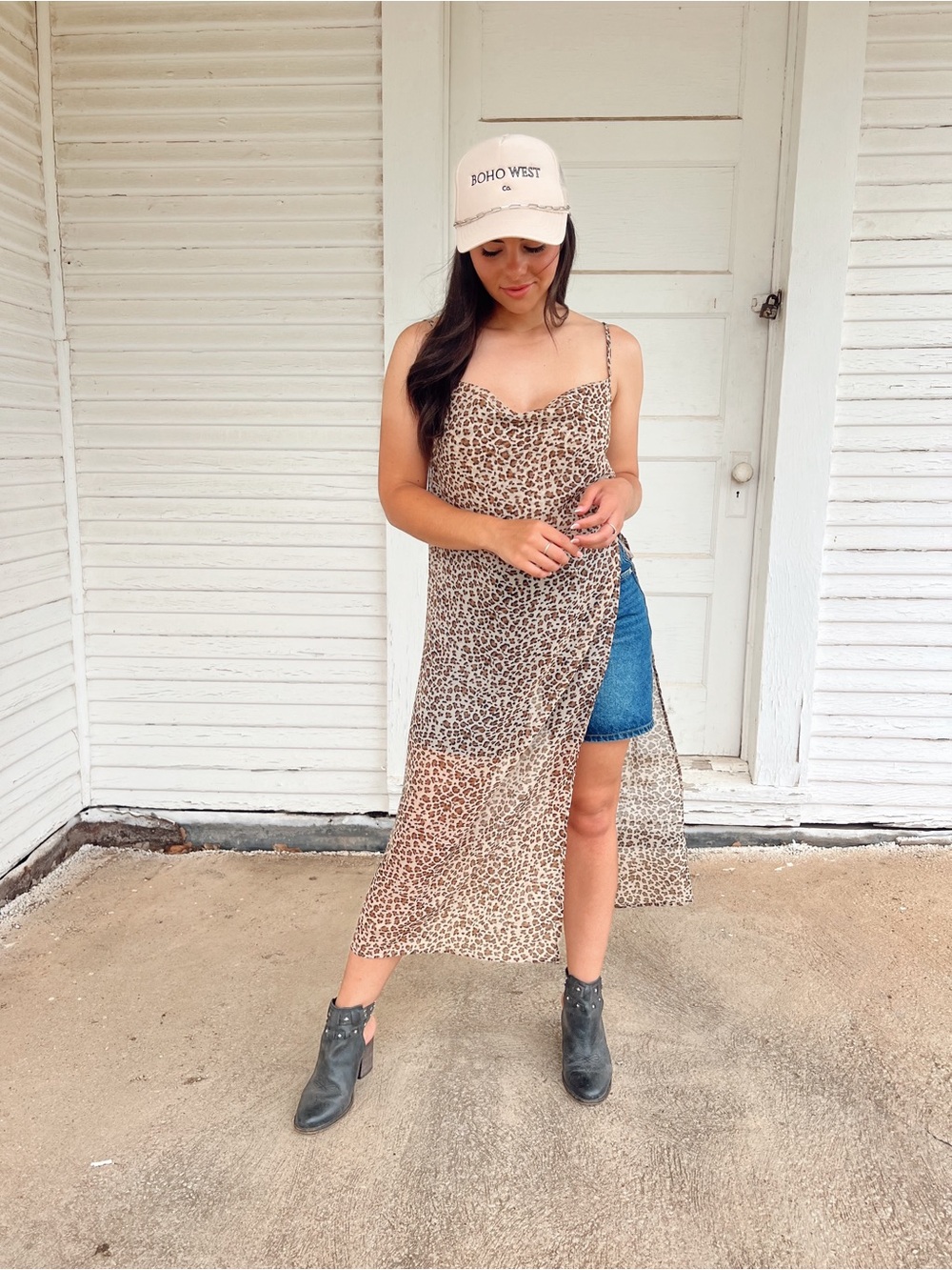 Leopard Print Maxi Top with Side Slit
